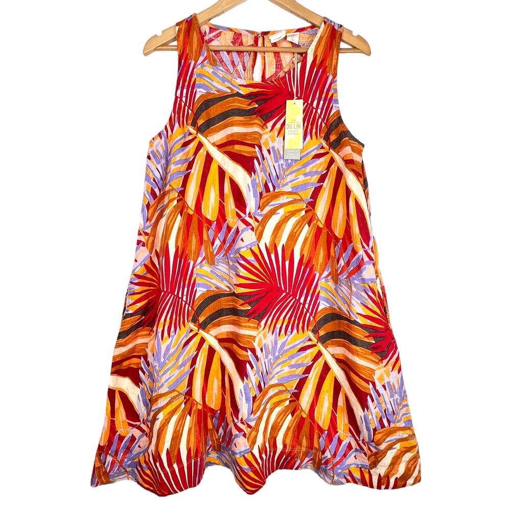 NWT C&C California 100% Linen Palm Frond Dress M